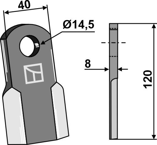 Gerades Messer 120x40 mm, passend für Agrimaster