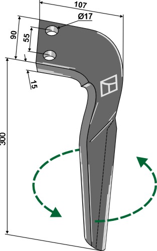 Kreiseleggenzinken, links 300 mm x 90 mm, passend für Regent und Frandent