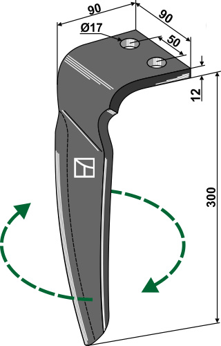 Kreiseleggenzinken rechts 300 mm x 90 mm, passend für Vigolo