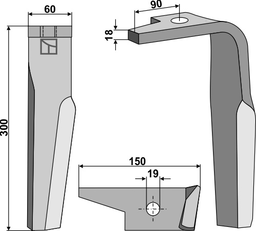 Kreiseleggenzinken rechts 300 mm x 60 mm, passend für Amazone