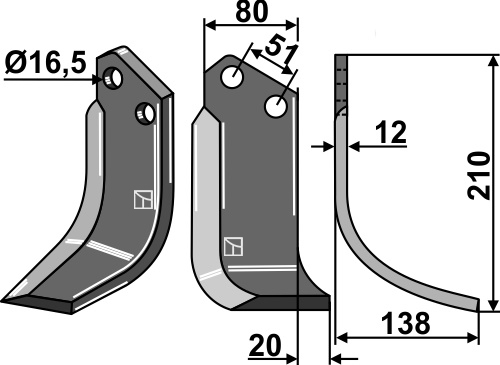 Fräsmesser 210x80mm, rechts, passend für Howard