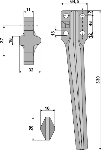 Kreiseleggenzinken links 330 mm x 64,5 mm, passend für Eberhardt, Cam und mehr