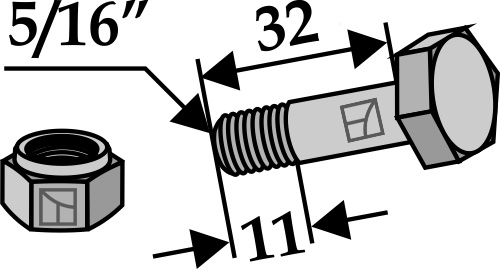 Schraube mit Sicherungsmutter - 5/16''UNF, passend für Bomford