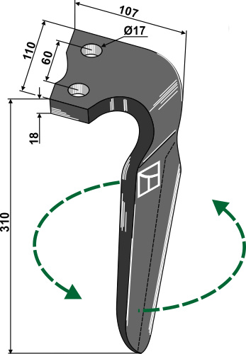Kreiseleggenzinken links 310 mm x 110 mm, passend für Alpego