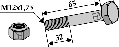 Sechskantschraube M12x1,75x65 mit Sicherungsmutter, passend für Ferri und Turner