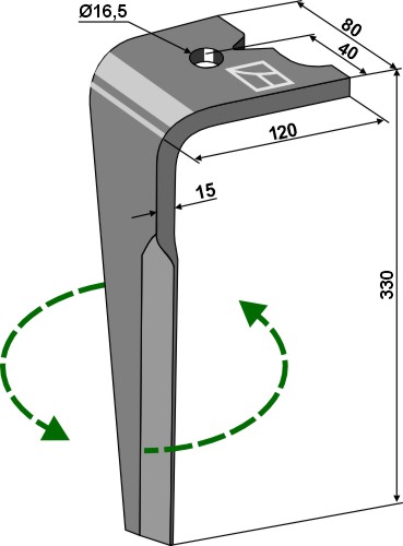 Kreiseleggenzinken links 330 mm x 80 mm, passend für Agram