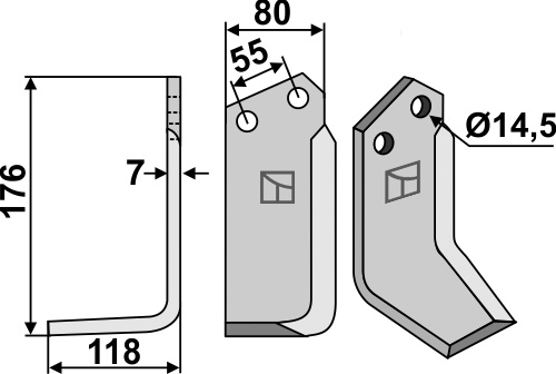 Fräsmesser 176x80mm, links, passend für Nardi