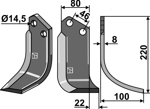Fräsmesser 220x80mm, rechts, passend für Breviglieri/Breviagri