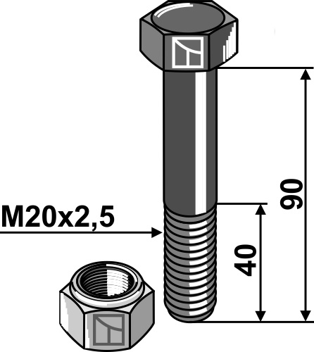 Schraube mit Sicherungsmutter - M20 - 10.9, passend für Perfect
