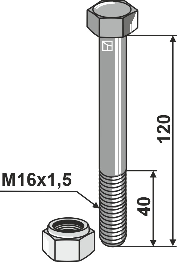 Sechskantschraube  M16x1,5x120 mit Sicherungsmutter, passend für Agrimaster