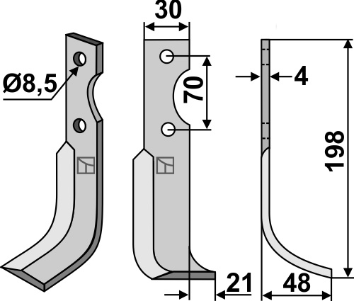 Fräsmesser 198x30mm, rechts, passend für Agria