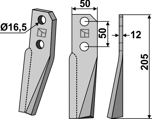 Rotorzinken 205x50mm, rechts, passend für Kuhn