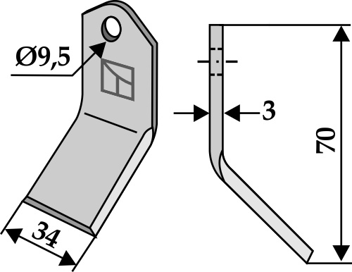 Y-Messer 70x34 mm, passend für Bomford