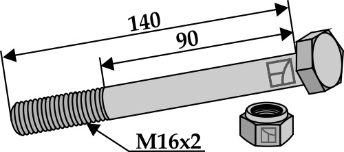 Sechskantschraube M16x2x140 mit Sicherungsmutter, passend für Kuhn, agricom und mehr
