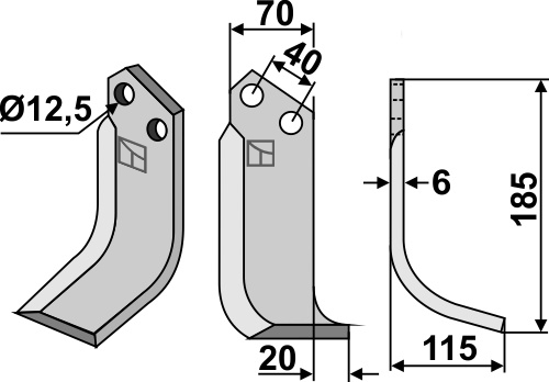 Fräsmesser 185x70mm, rechts, passend für Breviglieri/Breviagri, Goldoni und mehr