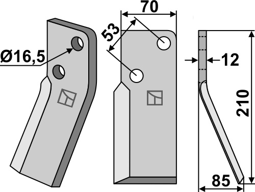Rotorzinken 210x70mm, rechts, passend für Massano
