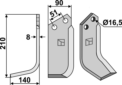 Fräsmesser 210x90mm, links, passend für Howard
