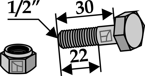 Schraube mit Sicherungsmutter - 1/2''UNF, passend für Taarup