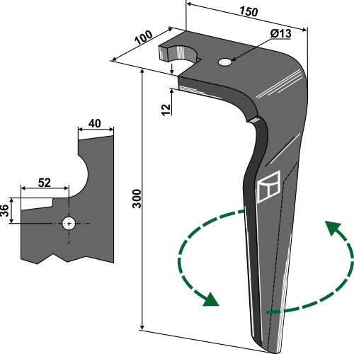 Kreiseleggenzinken, links 300 mm x 100 mm, passend für Feraboli