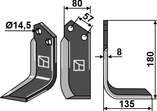 Fräsmesser 180x80mm, rechts, passend für Breviglieri/Breviagri