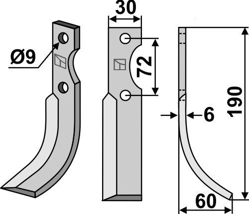 Fräsmesser 190x30mm, rechts, passend für Hako