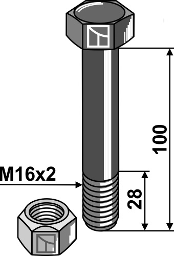Sechskantschraube M16x2x100 mit Sicherungsmutter, passend für Twose, Berti und mehr