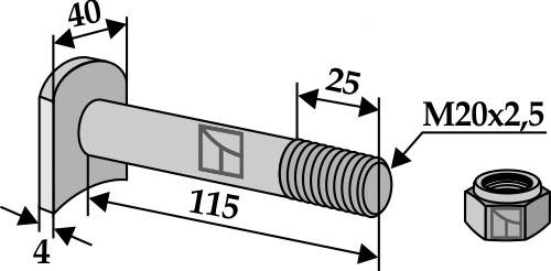 Schraube M 20 x 2,5 - 8.8 mit Sicherungsmutter, passend für Humus