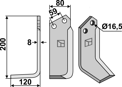 Fräsmesser 200x80mm, links, passend für Rabe