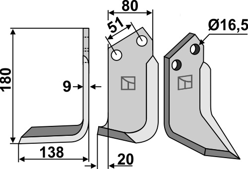 Fräsmesser 180x80mm, links, passend für Howard