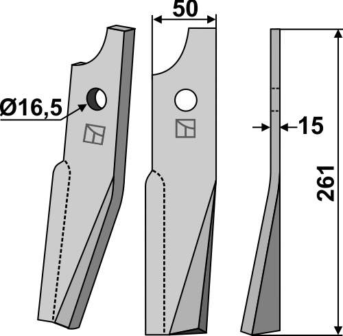 Rotorzinken 261x50mm, rechts, passend für Kuhn