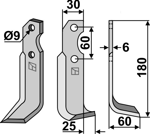 Fräsmesser 180x30mm, rechts, passend für Brumital-Agris
