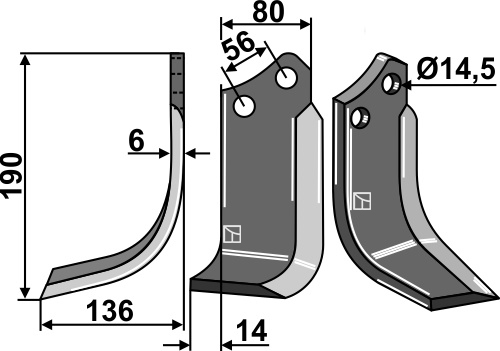Fräsmesser 190x80mm, links, passend für Muratori