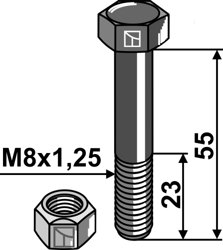 Sechskantschraube M8x1,25x55 mit Sicherungsmutter, passend für Agrimaster