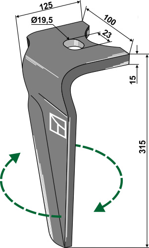 Kreiseleggenzinken rechts 315 mm x 100 mm, passend für Alpego
