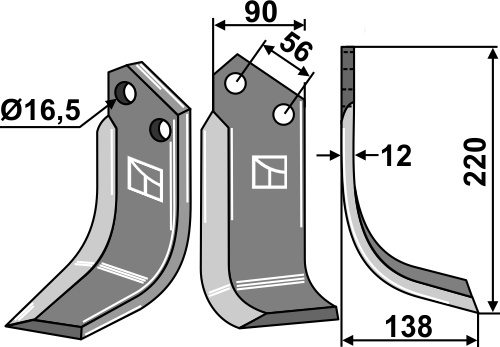 Fräsmesser 220x90mm, rechts, passend für Maschio/Gaspardo