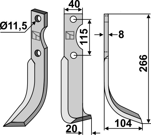 Fräsmesser 266x40mm, rechts, passend für Kuhn