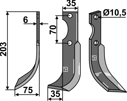 Fräsmesser 203x35mm, links, passend für Yanmar