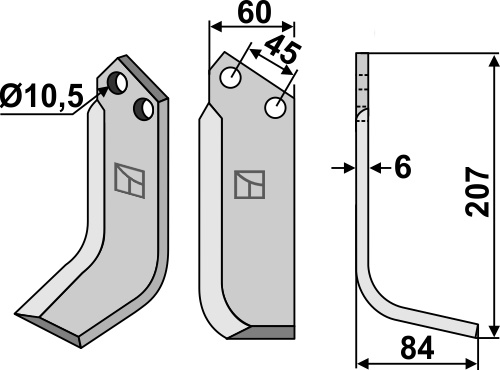 Fräsmesser 207x60mm, rechts, passend für Valpadana