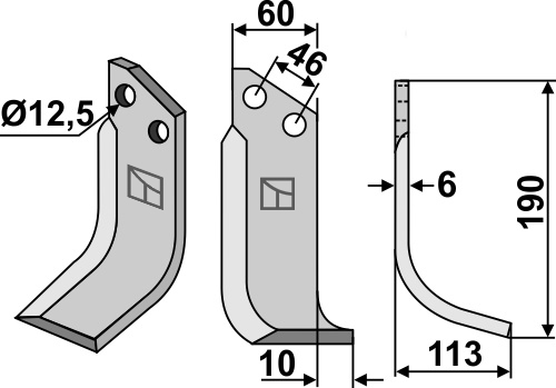 Fräsmesser 190x60mm, rechts, passend für Muratori und Sovema