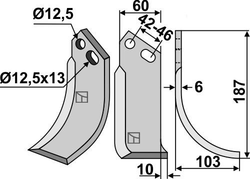 Fräsmesser 187x60mm, rechts, passend für Goldoni