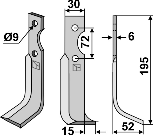 Fräsmesser 195x30mm, rechts, passend für Casorzo