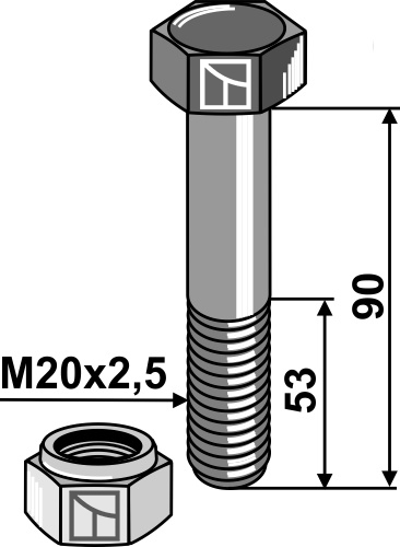Sechskantschraube M20x2,5x90 mit Sicherungsmutter, passend für Vogel u. Noot