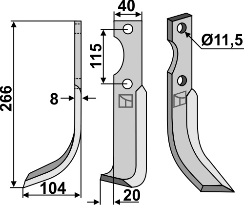 Fräsmesser 266x40mm, links, passend für Kuhn