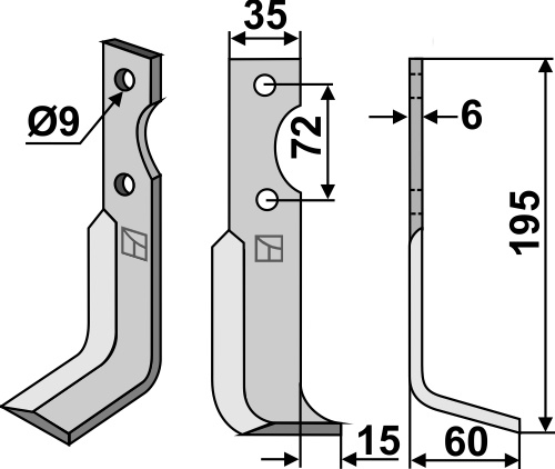 Fräsmesser 195x35mm, rechts, passend für Casorzo