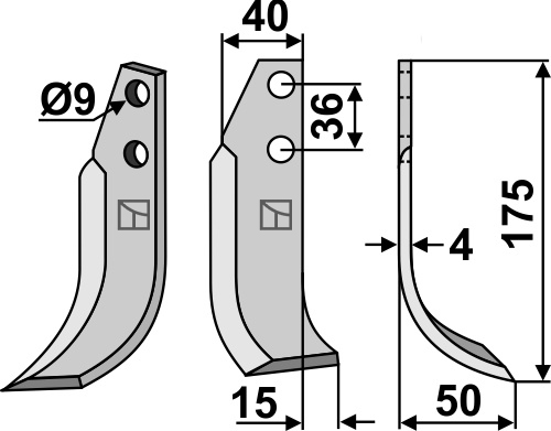 Fräsmesser 175x40mm, rechts, passend für Tielbürger