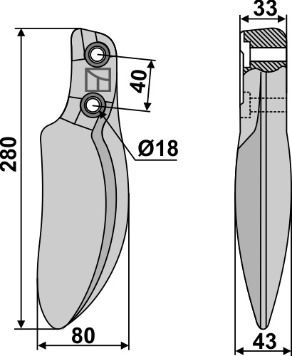 Mulch- und Rotorzinken 280mm, passend für Dutzi
