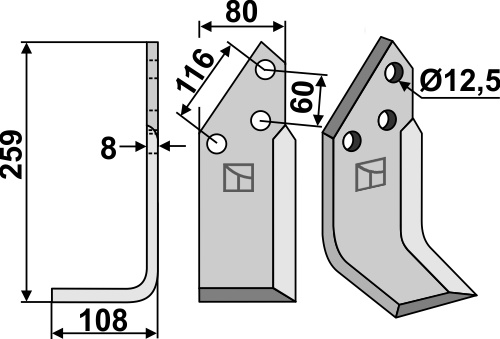 Fräsmesser 259x80mm, links, passend für Pegoraro