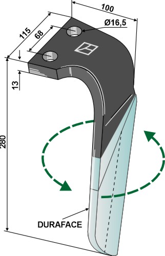 Kreiseleggenzinken (DURAFACE), links 280 x 13 mm, passend für Kuhn