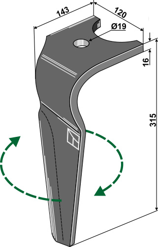 Kreiseleggenzinken rechts 315 mm x 120 mm, passend für Kuhn