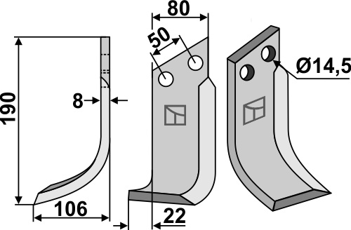 Fräsmesser 190x80mm, links, passend für Meritano